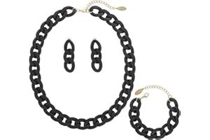 Bocar Statement Acrylic Chunky Necklace for Women Cuban Link Chain Collar Necklace Bracelcet Earrings Fashion Costume Jewelry Set