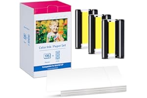 INVOKER Reemplazo Canon CP1300 Papel y Tinta KP-108IN 3115B001 (AA), Compatible con Canon Selphy CP1200 CP1000 CP910 CP820, 3 Cartuchos y 108 Papel fotográfico (148 x 100mm)