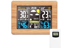 AOZBZ Drahtlose Wetterstation mit Außensensor, Innen- und Außenthermometer mit Zeit, Digital Thermometer, Temperatur, Luftfeuchtigkeit, Barometer, Wecker