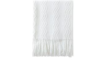 BOURINA Textured Solid Soft Sofa Throw Couch Cover Knitted Decorative Blanket, White, 127x152cm