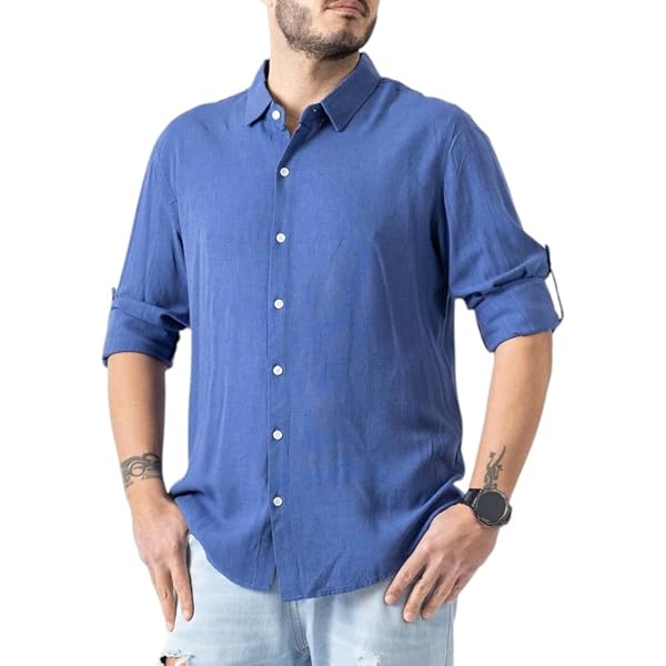 Camicia Di Lino Uomo Camicia Uomo Con Colletto Slim Fit Lino Tinta