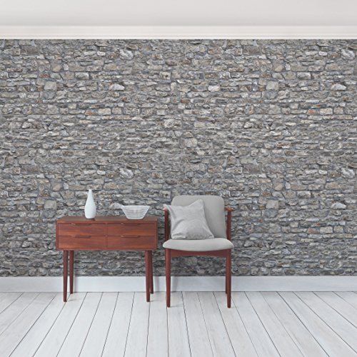 Fototapete | Steintapete Alte Steinmauer – Vliestapete Querformat | Tapete Steinoptik Bruchstein Grau | Vlies Wandbild XXL Steinwand Stein Mauer Wand 3D Foto Schlafzimmer Wohnzimmer Küche - 5