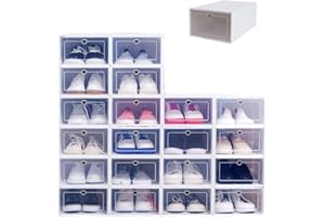 BAZARGAME Scatola per scarpe, 20 pezzi, trasparente, impilabile, in plastica, cassetto, colore: bianco