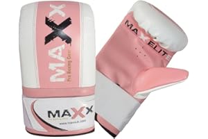 MAXX PRO BOXING GEAR Maxx Punch bag Gel Mitts Boxing Gloves Grappling 4 Colours to choose from (Pink/White)
