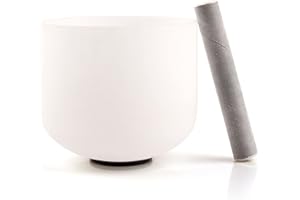 KELIODY Ciotola di Canto in Cristallo, 20cm 440Hz E-Note Bianco Plesso Solare Chakra, Ciotola di Canto in Cristallo con O-ring e Martello, Regalo Yoga