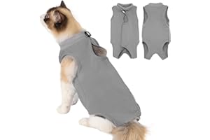 Avont Body De Recuperación para Gatos, Mono Suave para Después De Cirugía, Alternativa Transpirable para Gatas Esterilizadas, Cuidado De Heridas En La Piel, Color Gris, Talla M