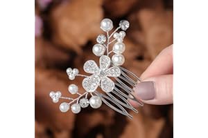 Zoestar Peines para el pelo de novia con flores y cristales plateados, accesorios para el pelo para mujeres y niñas