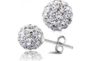 Bellitia Jewelry Clous D'oreille Femme Cristal 6mm 8mm 10mm Argent 925 - Boucles d'oreille Shamballa Disco Balle avec Diamant Simulé