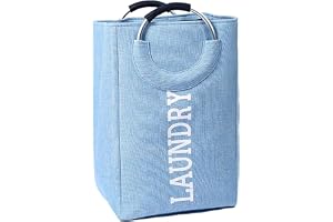 GOGO Laundry Basket Foldable Laundry Basket with Handle Large Capacity Dirty Clothes Basket Storage Bag Waterproof Home Laundry Organizer Hamp 32x25x50Cm Light Blue