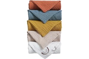 ATBUSS Zestaw 5 małych ręczników z krepy dla dzieci, śliniaczek dla niemowląt, uniwersalny ręcznik z gazy dla niemowląt, uniseks, bawełniany ręcznik do twarzy dla noworodków, super miękki