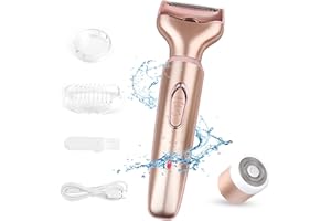 SIKKEBY Rasoio Elettrico Donna, 2 in 1 Rasoio Donna Portatile, Umido e Secco Indolore Rasoio Elettrico per Braccia Gambe Ascelle Zona Intima e Linea Bikini, Ricarica USB