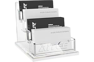 AITEE Visitenkartenhalter für Schreibtisch: 4 Etagen 4 Fächer Klarer Acryl Visitenkartenständer, Visitenkarten Aufsteller Fasst 200-240 Visitenkarten für Messestand Kaufhaus Theke Büro