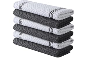 Infinitee Xclusives Premium Tea Towels | Pack of 6 | 100% Cotton |38 x 64 cm| Ultra Soft & Highly Absorbent | Terry Dish Towels for Kitchen, Bar & Daily Household Cleaning Use |Grey|