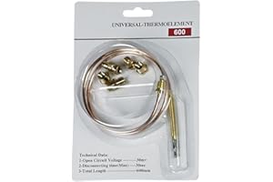 Europart 10029742 Thermocouple universel de sécurité d'allumage thermoélectrique 600 mm avec adaptateurs pour cuisinière à gaz, four à gaz, barbecue à gaz, chauffage, chaudière à gaz, therme,