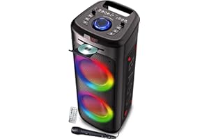 INOVALLEY Enceinte Autonome Lumineuse avec Lecteur CD MS06-CD-XXL - Bluetooth 5.0 / USB - 1000W - Karaoké, Radio FM