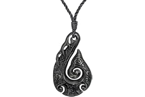 81stgeneration Ręcznie rzeźbiony róg duży grawerowany wisiorek HEI Matau - męskie akcesorium dla surferów, ręcznie robiony naszyjnik z haczykiem z rybą maoryską, amulet plemiennej fali oceanicznej