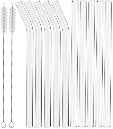 2X(12 PièCes Pailles En Verre Transparent RéUtilisables Paille à Boire