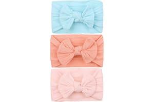 VOLLGUFEN 3 Pezzi Fascia Capelli Bambina Fiocchi Fasce Capelli Neonata Elastica Fascia Neonata Capelli Morbido Fasce per Capelli Bambina Fasce Neonata 0-3 Anni per Capelli Rosa Chiaro, Azzurro e Arancio Chiaro