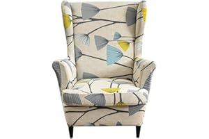 CHNSHOME Fodere per Sedie a Orecchioni Copripoltrona a Orecchio Elasticizzata 1 Posto Copripoltrona con Orecchie Stampate Fodere per Sedie a Ali