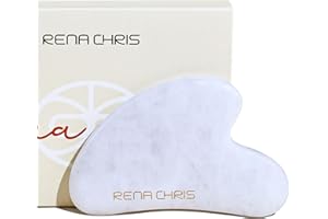 Rena Chris Gua Sha Stone, 100% Natural White Jade Gua Sha Stone, Face Guasha Tool for Jawline Sculpting and Puffiness Reducing, Gua Sha Massage Tool Suitable for Daily Skin Care Routine (White Jade）
