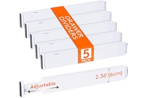 ‎LIFEWIT Lifewit 5 przegródek do szuflado wysokości 6 cm, 40,6-55,9 cm, regulowany organizer do szuflad na przybory kuchenne/kosmetyki, plastikowe, rozszerzalne separatory do przechowywania w sypialni/łazience