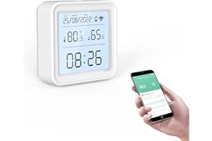 YASORN eMylo WiFi Termómetro Higrómetro, Bluetooth Sensor Digital Interior de Temperatura y Humedad con Almacenamiento de Datos y Función de Alerta para Habitación para Hogar, Bodega