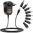 Zolt 12W Universal Netzteil 3V 4.5V 5V 6V 7.5V 9V 12V 1A AC DC Schaltnetzteil mit 8 DC-Steckern für Lautsprecher Kamera Lampe