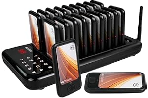 Retekess TD173 Pager System, 500M Restaurant Buzzer System, 20 Pagers, With Mute Button, 7 Prompt Modes, Out of The Box, Pagers and Beepers for Bistro, Hotel, Food Truck (UK Plug)