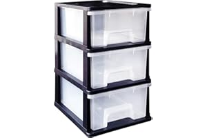 Abbaware Plastic Storage Chest With Wheels, Storage Boxes, Tower, 3 x 17L Drawers, Clear