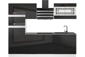 B BELINI GROUP Belini - Blocco cucina Tracy, mobili da cucina, 240 cm, senza elettrodomestici, con pensili e armadi, senza controsoffitti, colore: nero lucido