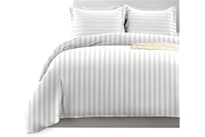 IR IMPERIAL ROOMS Imperial Rooms Double Duvet Set Reversible Stripes Satin Bedding Set with Pillowcases Breathable Microfiber Duvet Cover (White 200x200 Cm)