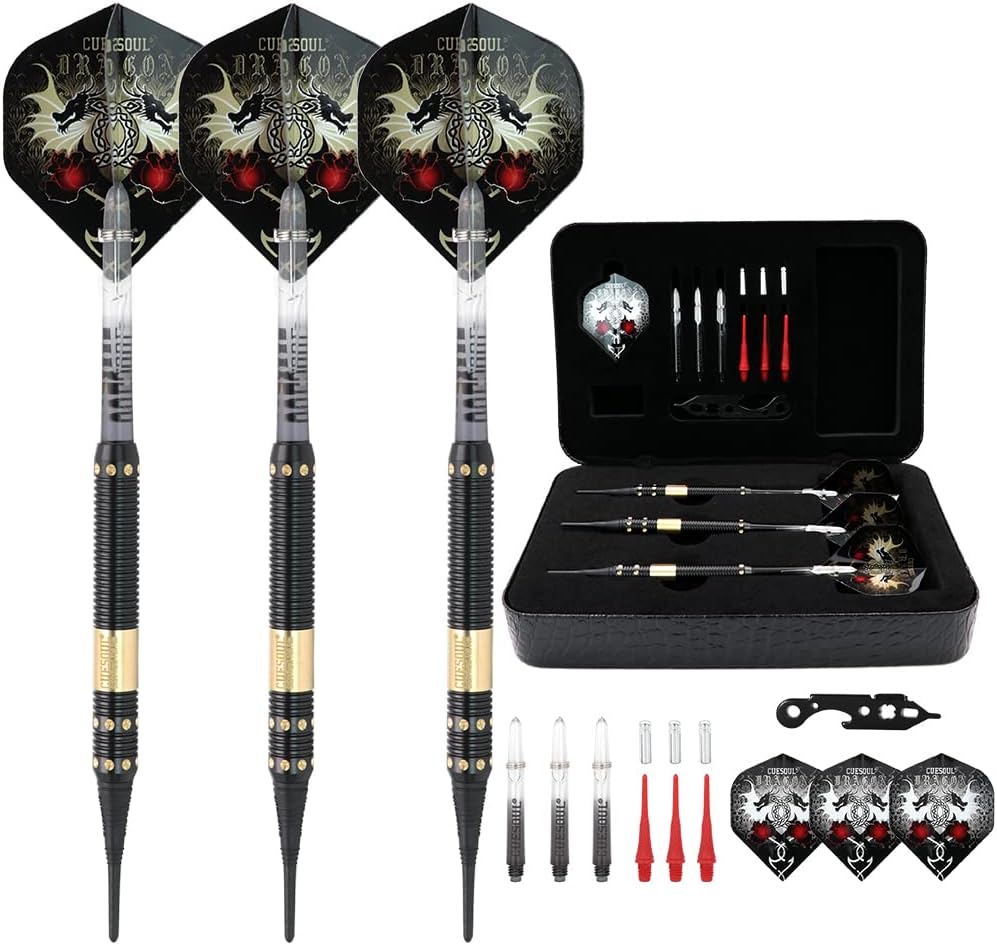 CUESOUL 16 Grams Deluxe Soft Tip Darts Set with Luxury Case(Dragon Series)