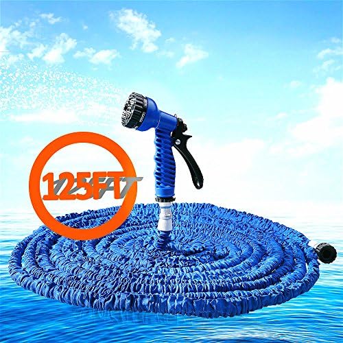 Expandalble Garden Hose Water Pipe with 7 Professional Modes Spray Gun | Natural Latex Triple Layer Magic Stretch Hosepipe for gardening, recreational vehicles, pools etc (125FT, BLUE)