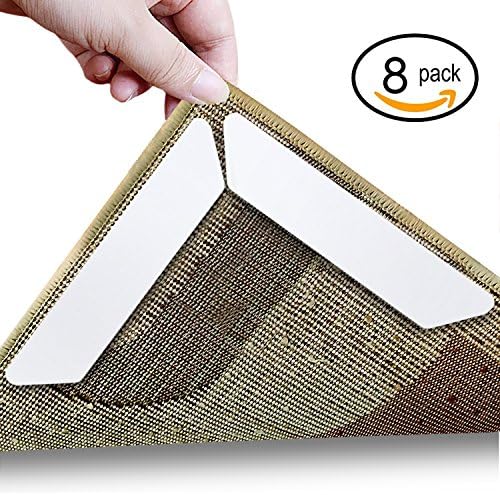 Rug Gripper, Anumit Home Non Slip Sticker Carpet Pad With Anti Curling, Multi Purpose Reusuable Nano Gel Pads for Office Kitchen Bathroom, 8 Pcs (White)
