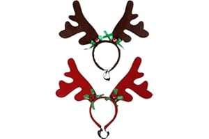 Bohue 2 Pieces Dog Christmas Reindeer Antlers Headband Elk Reindeer Antler Headband Puppy Xmas Antlers Headwear Christmas Pet Antlers Headbands for Christmas Pet Party