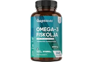 WeightWorld Omega-3 Softgels – 2 000 mg fiskolja – 660 mg EPA & 440 mg DHA | 1 100 mg omega-3 per portion, 240 omega-3-softgelkapslar; fiskolja, EPA och DHA bidrar till hjärtats normala funktion (EFSA)