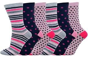 SOCK-TEC Ladies Womens Ankle Socks Cotton Rich Funky Designs Multipack Of 6 Pairs Size 4-8