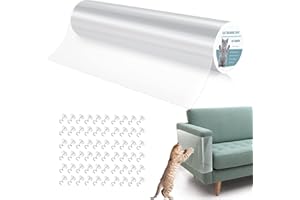 Pidsen Protezione Graffi Gatto, 40x300cm Pellicola AntiGraffio Gatto Autoadesive Trasparente PVC, Protezione per Divani e Vari Mobili Nastro Adesivo Anti-Graffio Protector con Viti per Gatti Divano