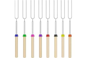 Ajuanbazha 8 Stück Teleskop Grillspieße Aus Edelstahl, Ausziehbar von 31 Bis 81 Cm, Ideal für Stockbrot, Marshmallows und Lagerfeuer mit Isolierten Griffen für Camping und Grillabende