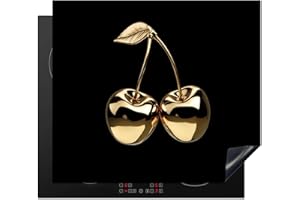KitchenYeah© Protège Plaque Induction 60x52 cm Deco Cuisine Accessoire Pratique Protection De Vitroceramique Kitchen Gadget Cerises - Noir - Or - Chrome