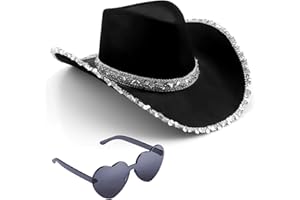 Silom Cowboy Hat Halloween Costume Cowgirl Hat for Women Men Adult Western Cow Girl Hat with Heart Glasses Dress Up Cow Girl Costume for Bachelorette, Bachelor Party