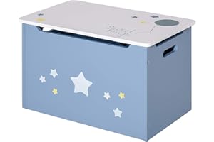 HOMCOM Kids Wooden Toy Box Children Storage Chest Organiser Side Handle Safety Hinge Play Room Furniture Blue