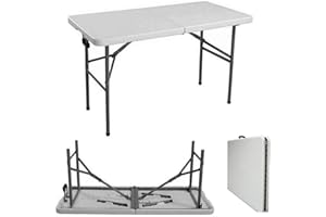 Janoon 4ft Camping Catering Heavy Duty Folding Trestle Table For BBQ Picnic Party, White