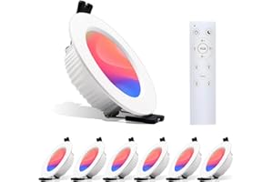 Großcat Spot LED encastrable Set de 6 avec télécommande Dimmable RGBW 7W AC85-265 APP,Contrôleur IR Plafonnier encastrable Economie d'énergie Sécurité Plafonnier pour cuisine, couloir, chambre, salon