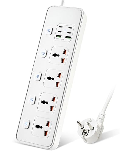 Regleta Maclean, Cable Alargador De 5 Tomas, Con Interruptores, 250VAC – EU