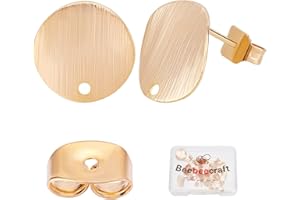 Beebeecraft 20 Caja de Accesorios para Pendientes Chapados En Oro de 18 Quilates, con Almohadilla Plana Y Redonda, con Orificio Y 20 Piezas de Parte Trasera de Mariposa para Hacer Joyas