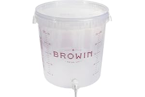 Browin 340439 Beste Angebote Réservoir de Fermentation 30 L + Couvercle + Tuyau de Fermentation + Robinet Seau à Vin Seau de Fermentation Ballon de Fermentation, Blanc