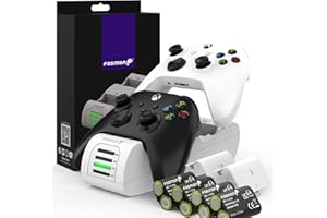 Fosmon Quad Pro 2 Max Charging Station for Xbox Series X/S, Xbox One, Xbox One X Controllers (4x 2200mAh Rechargeable Battery Packs, 4 battery plates, and 4ft USB-C charging cable) – White