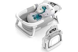 GLENMORE Bañera Plegable Bebé,Asiento Bañera Bebe con Cojin Bañera Bebe,Esenciales Para Bebés,Bañera de Ducha Portátil Adecuado Para Bebés y Niños de 0 a 24 Años