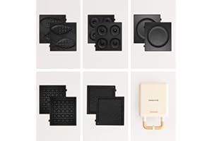 CREATE/STONE STUDIO/Tostiera individuale per sandwich e waffle Bianco sporco / 5 piastre intercambiabili: sandwich-grill, waffle, taiyaki, pancake e ciambelle, antiaderente, apertura 100º, 600W